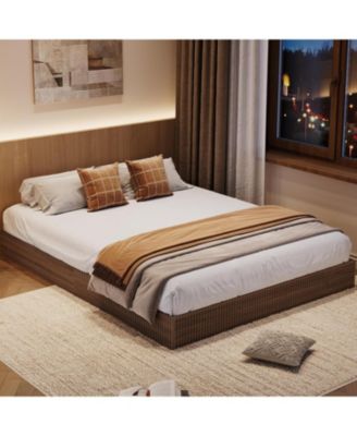 Wood Bed Frame, Wooden Platform Bed with Fluted Design - Full