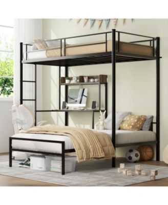 Twin Over Twin Bunk Bed with Desk, Charging Station & Storage