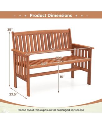 Patio Wood Garden Bench with Slatted Seat, Seats 2