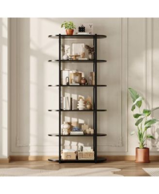 6-Tier Wooden Bookshelf, 71" Industrial Tall Bookcase with Metal Frame for Living Room & Office, Black