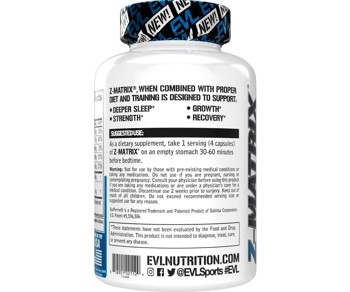 Evl Magnesium and Zinc Post Workout Supplement ZMatrix Zinc Magnesium Aspartate Muscle Recovery Supplement for Sleep Support and Muscle Health 240ct