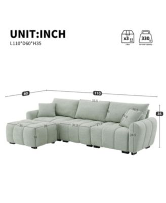 110" Modular Sectional Sofa, L-Shape, Extra-Large Seat, Movable Ottoman, Boucle Fabric