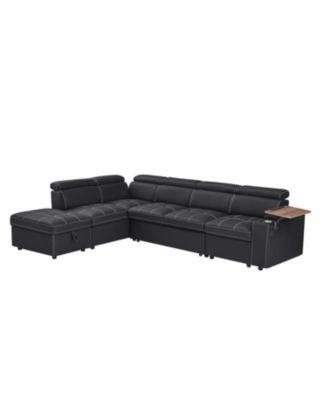 Black Fabric Sectional Sofa with Storage Ottoman