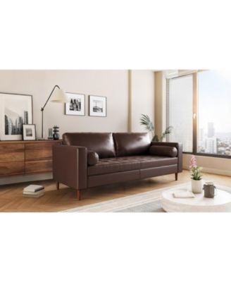 Streamdale Mirod Mid-Century Modern PU Leather 3-Seat Sofa with Solid Wood Legs