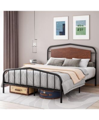 Full Size Platform Bed Frame with storage, wooden headboard, heavy-duty metal frame, noise-free, no box spring, easy assembly