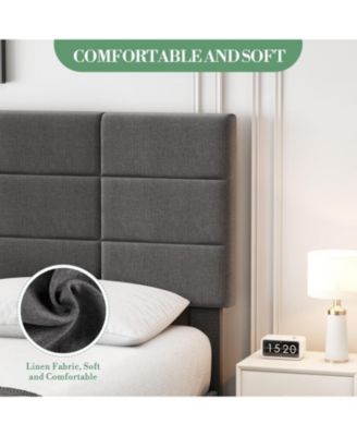 Upholstered Full Bed Frame with Adjustable Headboard, Linen Upholstered Platform Bed, No Box Spring Needed, 700Lbs Strong Metal Support