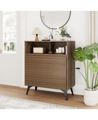 Fluted Storage Cabinet with Metal Legs, Mid-Century Modern Sideboard for Living Room or Entryway