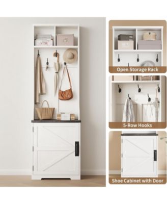 Farmhouse 3-in-1 Hall Tree with Shoe Storage Bench & Hooks for Entryway