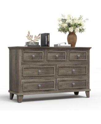 7-Drawer Dresser for Bedroom, 47" Wide Wooden Chest with Deep Drawers, Dresser TV Stand