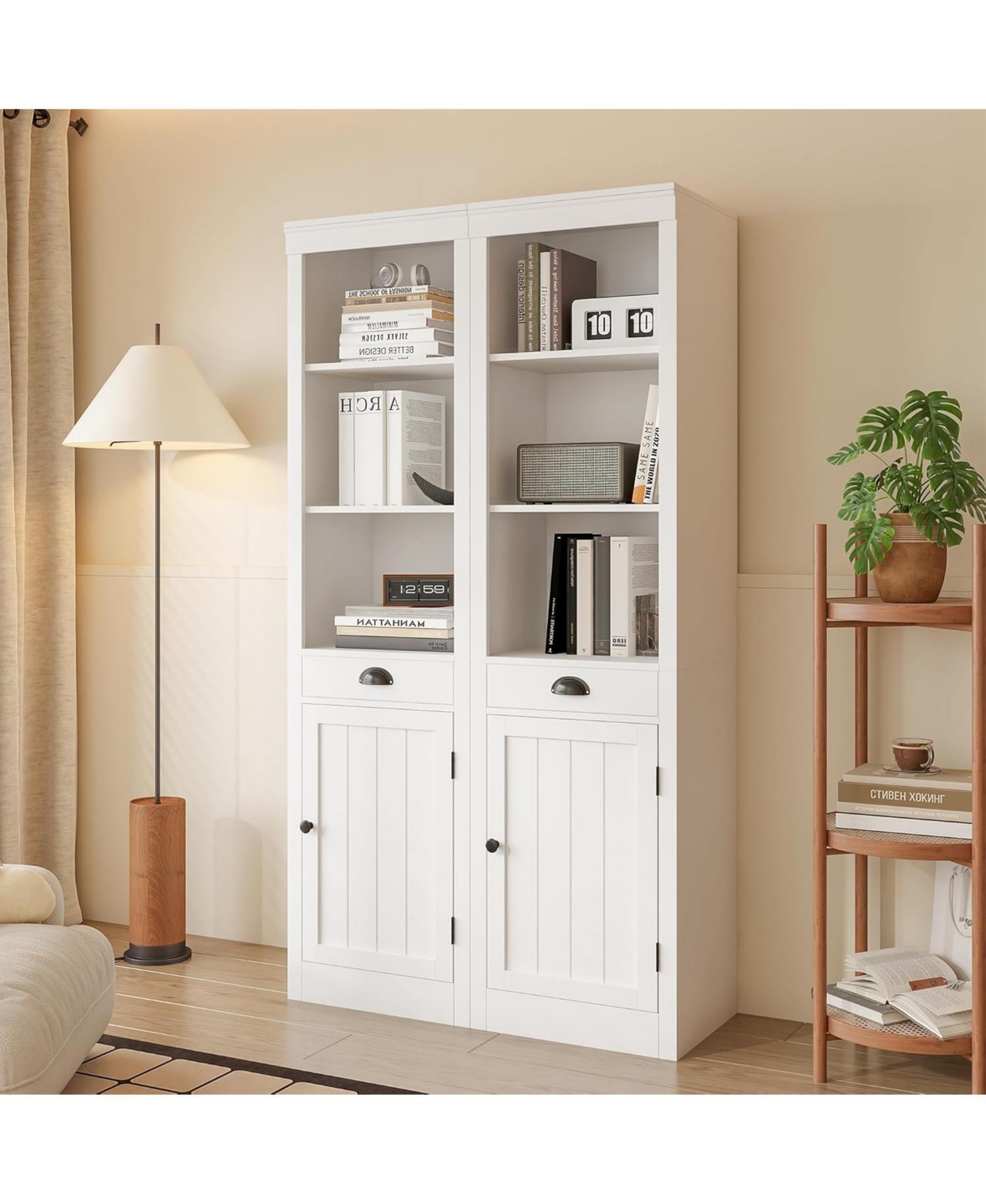 Gaomon 71" Tall Bookcase with Door & Drawer, 5-Tier Narrow Bookshelf with Adjustable Shelf for Home Office