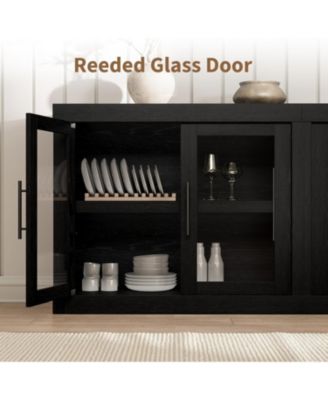 70.8" Sideboard Buffet Cabinet with 4 Glass Doors, Farmhouse Modern Accent Storage Cabinet