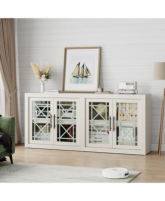 Buffet Sideboard Cabinet with Storage, Modern Coffee Bar Cabinet with 4 Glass Doors