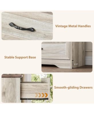 5-Drawer Tall Dresser for Bedroom, Farmhouse Wooden Chest with Wide Metal Handles, Storage Organizer