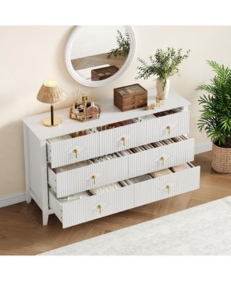 54" Wide Fluted Dresser, 7 Drawer Modern Wood Storage Chest for Bedroom, Living Room or Entryway