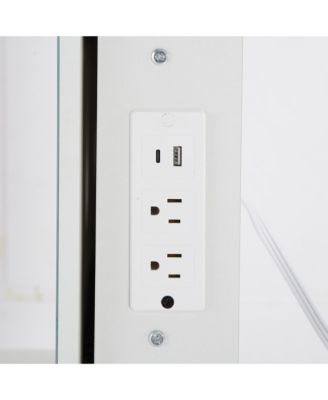 2-Piece Wood Vanity Table Set with Drawer, Cushioned Stool, LED Mirror, Power Outlets, Hairdryer Holder