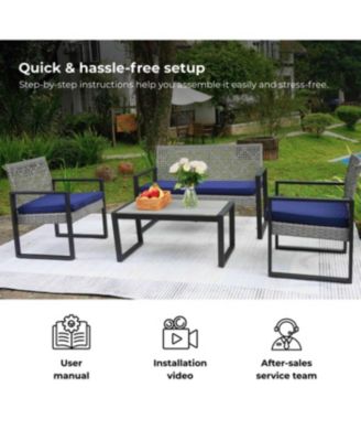  4-Piece Gray Acacia Wood Patio Furniture Set with Cushions
