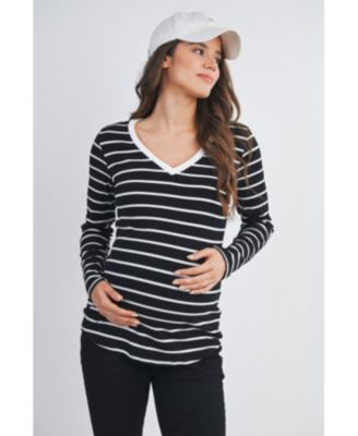 Maternity Striped V Neck Long Sleeve Top
