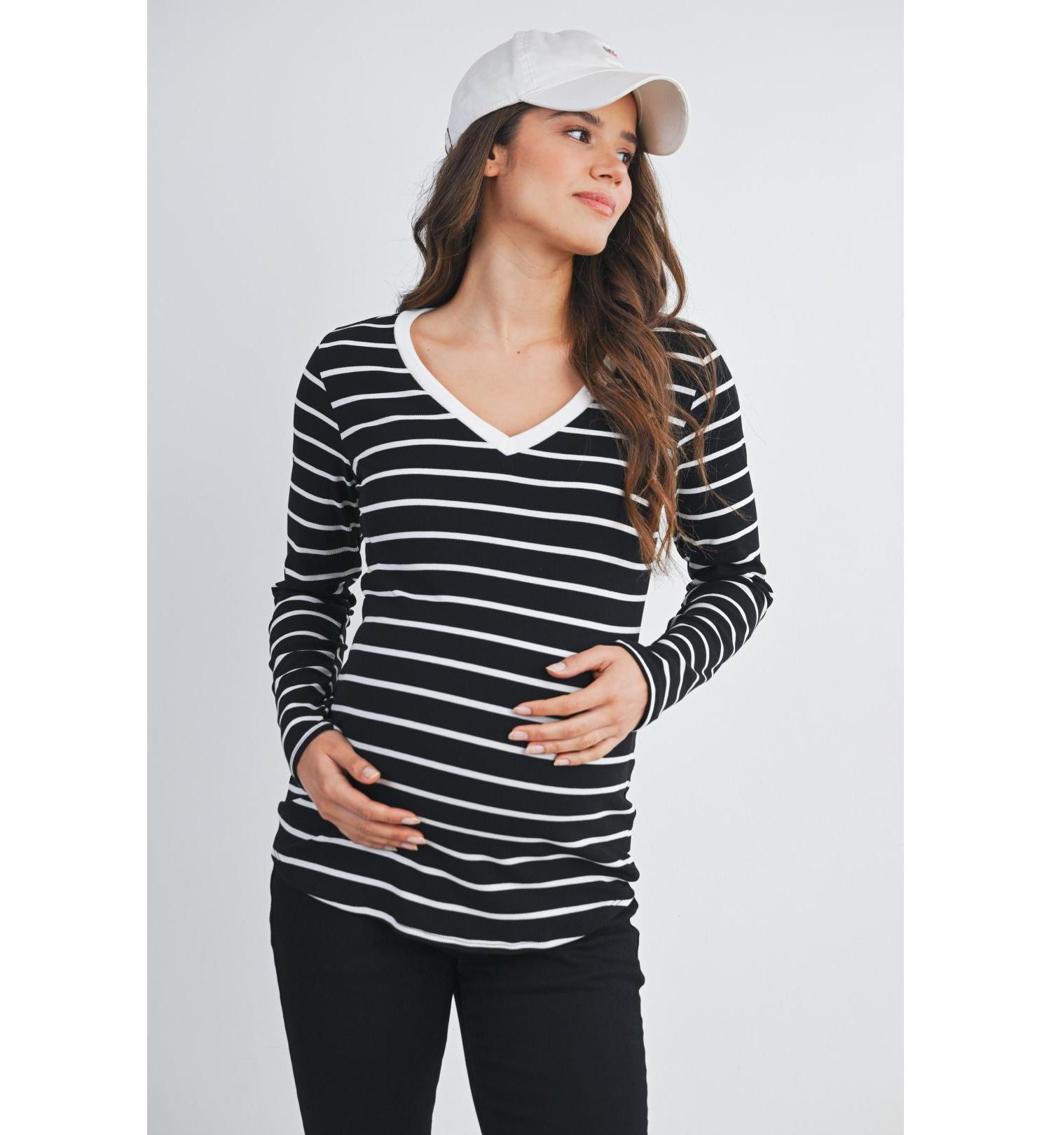Maternity Striped V Neck Long Sleeve Top