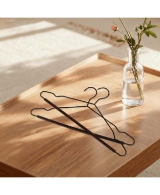 36-Pack Heavy Duty Metal Coat Hangers with Wooden Pants Bar, Reinforced Wire Hangers with Beech Wood Trouser Bar for Suits