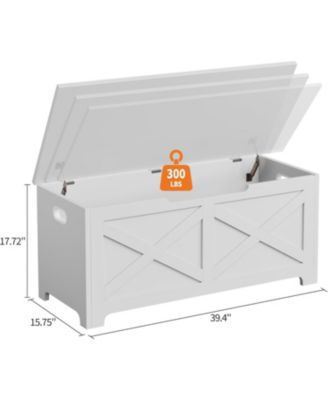 39.4" Wooden Storage Chest, Storage Bench with Safety Hinges for Entryway & Living Room, White