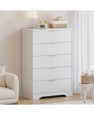 5-Drawer Dresser for Bedroom, Fluted Wooden Chest of Drawers with Handles
