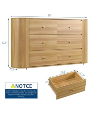 Drawer Dresser with Power Outlet, Farmhouse Wooden Dresser with Metal Handles & Vintage Design