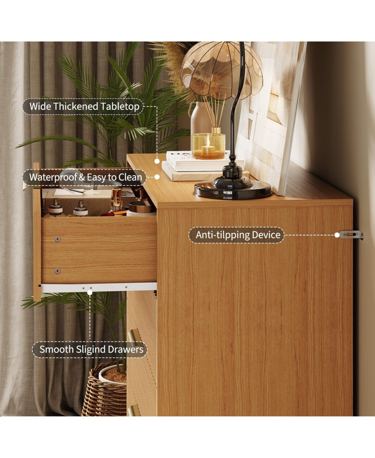 gaomon Fluted 5-Drawer Dresser for Bedroom, 32" Wide Modern Wooden Chest of Drawers, Beige