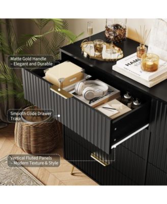 55" Wide Modern Wooden Chest of Drawers, Fluted 8-Drawer Dresser for Bedroom