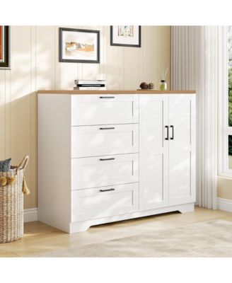 43.3" Tall Armoire Wardrobe Closet with 4 Drawers, 2 Doors and Hanging Rod, White