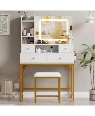 Makeup Vanity Desk with Mirror and Lights, 3 Color Lighting Modes