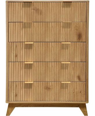48" Tall 5-Drawer Fluted Dresser, Mid-Century Storage Chest for Bedroom and Entryway, Beige