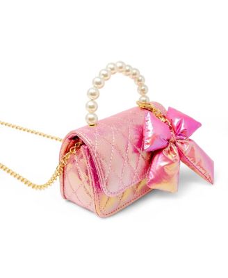 Shiny Quilted Fluffy Bow Handbag, Hot Pink