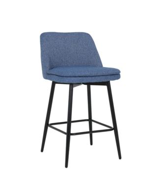 Blue Linen Counter Height Swivel Barstools (Set of 2), Upholstered with Metal Legs