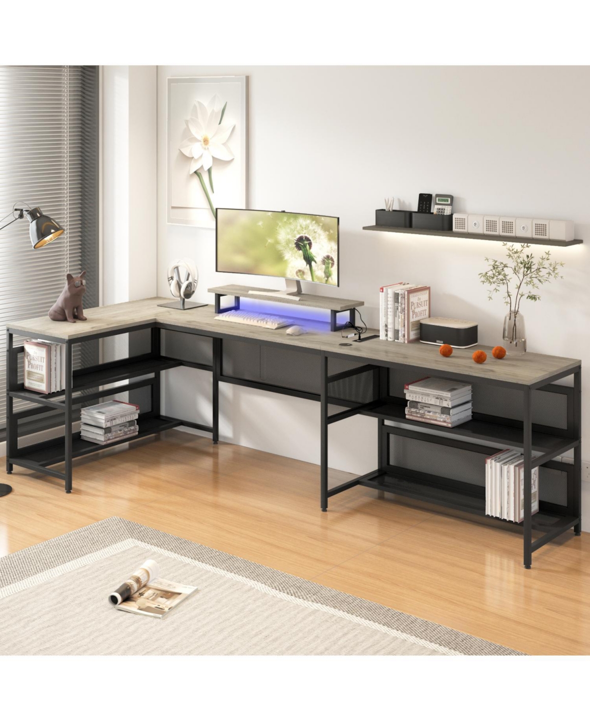 Streamdale Furniture U-Shaped Led Gaming Desk - Large, Sturdy Home Office Computer Desk