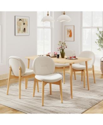4PCS Wooden Dining Chairs Soft Boucle Upholstered Kitchen Chairs w/ Curved Seat