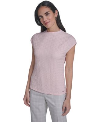 Women's Textured Mock Neck Cap Sleeve Top