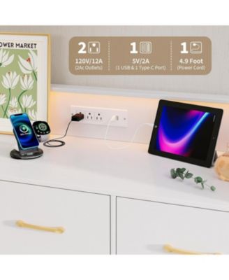 5-Drawer Dresser for Bedroom with LED Lights & Charging Station, 47" Wide Wooden Storage Chest