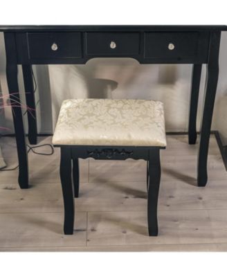 Vanity Desk with Mirror and Lights, Wood Makeup Dressing Table with Stool and 5 Drawers, Black