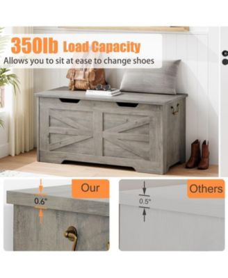 Storage Chest, 39.4" Wooden Storage Bench with Safety Hinge, Flip Top Blanket Chest Trunks, Supports 350 Lb, for Entryway, Living Room, Bedroom