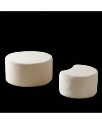 Nesting Coffee Table Set of 2, Upholstered Round Tables