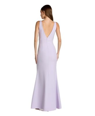 Women's Crepe Sleeveless V Neck Sheath Gown With Bow