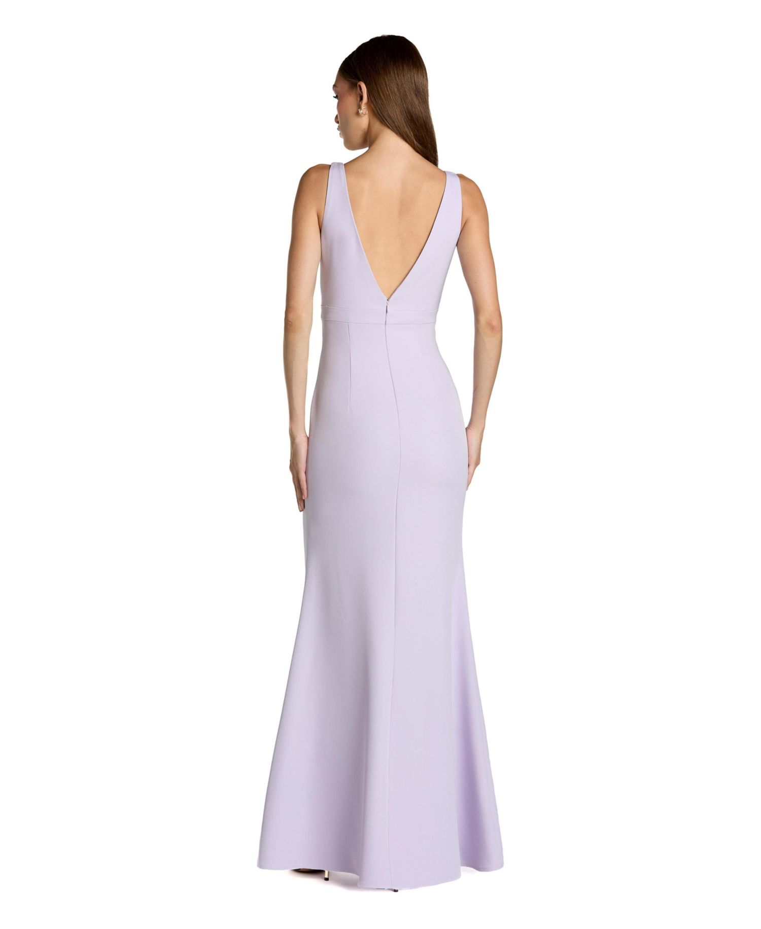 Women's Crepe Sleeveless V Neck Sheath Gown With Bow