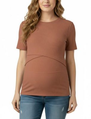 Maternity Motherhood Crew Neck Cross Over Nursing Short Sleeve Top
