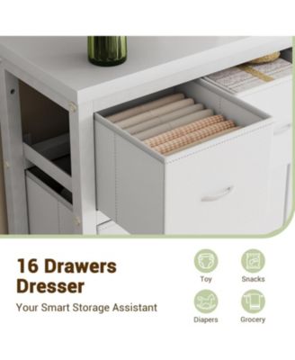 Tall 16-Drawer Dresser for Bedroom, Storage Chest of Drawers Organizer