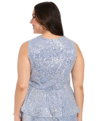 Muse Plus Size Sleeveless V-Neck Top and Plus Size Sequined Pull-On Pants