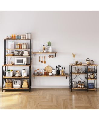 64.5"H 6-Tier Metal & Particleboard Wine Rack, 10 Hooks, Power Outlets, Adjustable Feet Rustic Baker s Rack