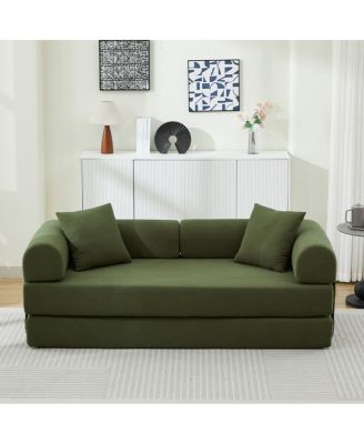 Folding Sofa Bed, 78.5" Convertible Couch with 2 Pillows, Fold Out Mattress