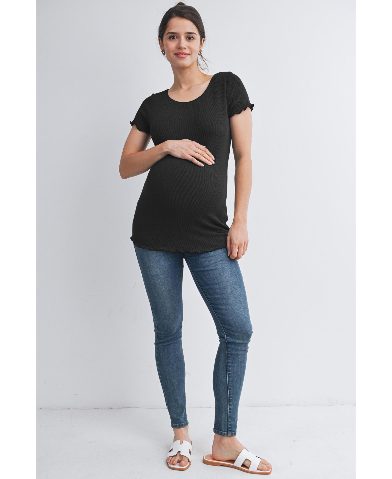 Maternity Scoop Neck Short Sleeve Ribbed Top