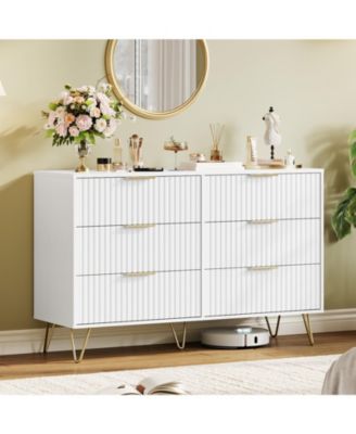 Fluted 6-Drawer Dresser for Bedroom, 47" Wide Modern Wooden Chest of Drawers