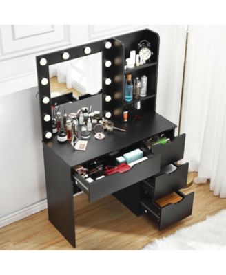 Makeup Vanity with Lights and Power Outlet, 36" Makeup Table with Lighted Mirror, Black